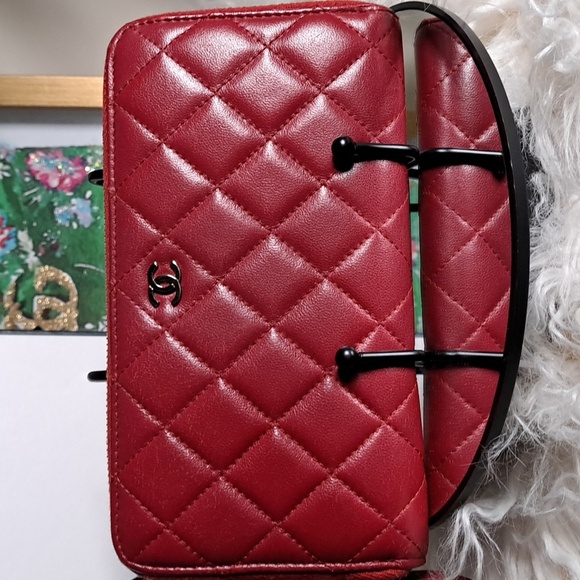 CHANEL Handbags - Chanel Red Quilted Cavier Zip Around Wallet With COA